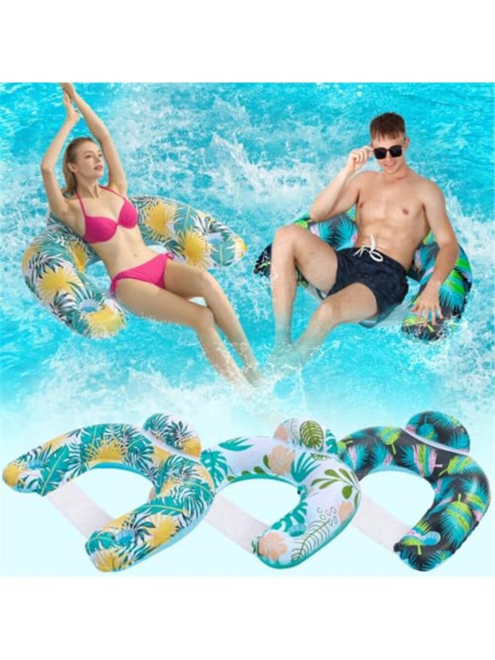 3 Pack Inflatable Pool Float Chairs Adult Lounger Cup Holder Beach Lake Floaties